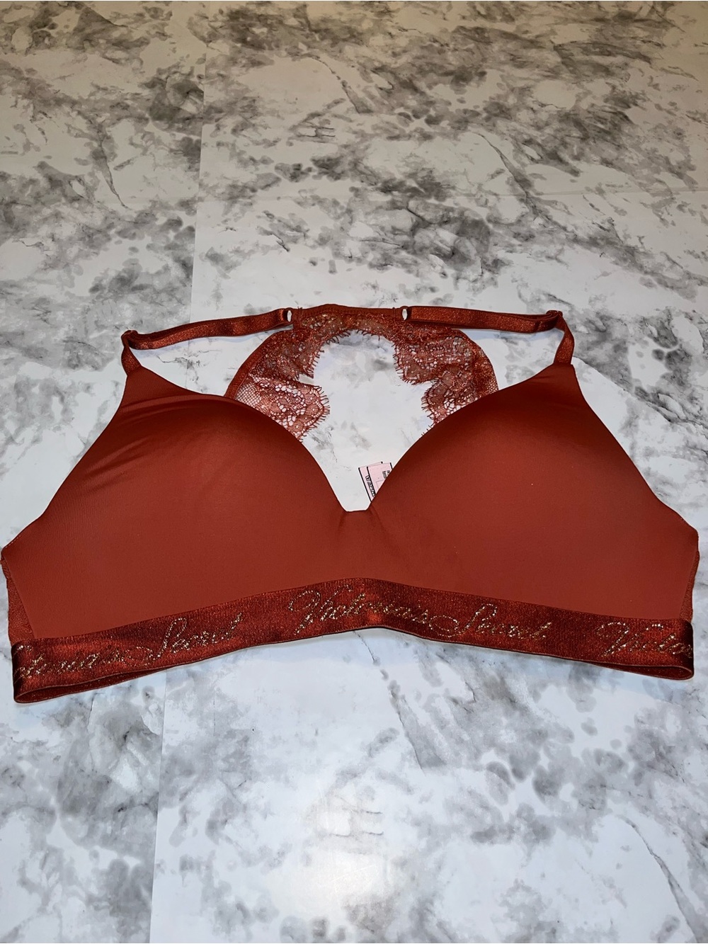 Victoria's Secret Lace Racerback T-Shirt Bra lightly lined in Rust Red